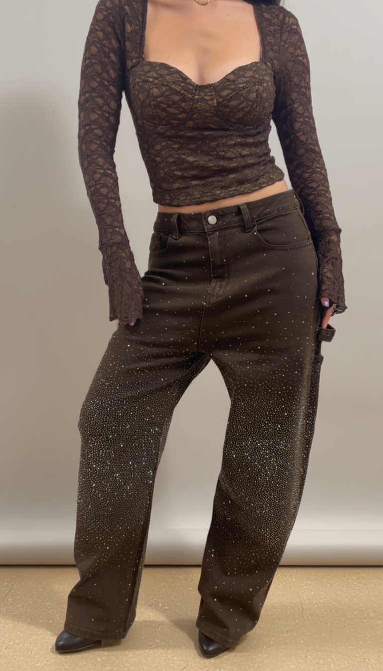 Jeans cargo con brillantini