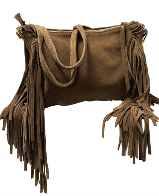 Bag con frange in vera pelle