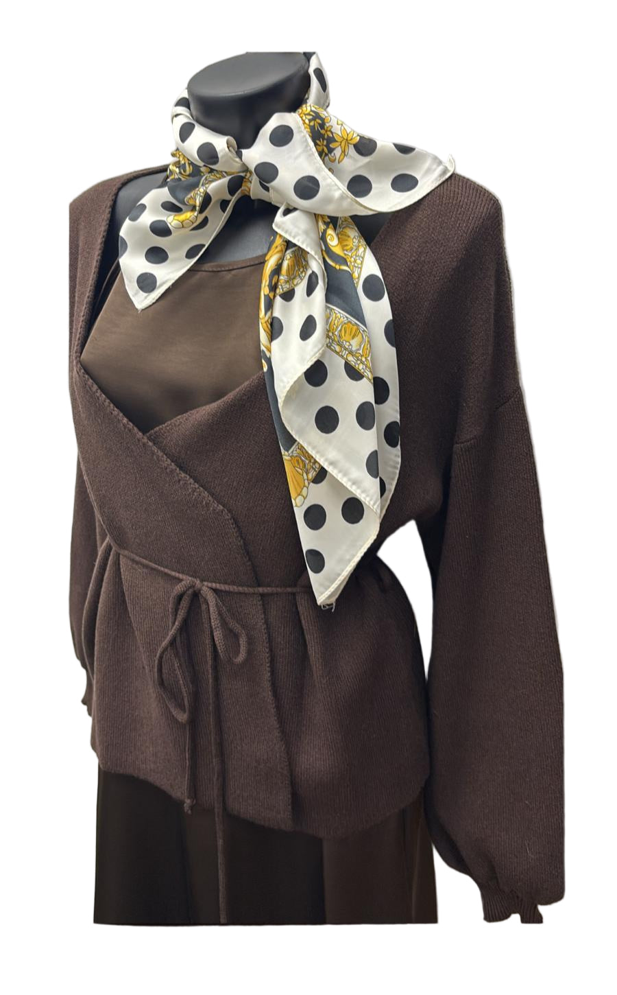 Cardigan con cintura in lana e viscosa
