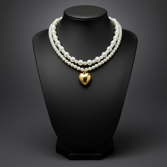 Collana doppia in perle con cuore
