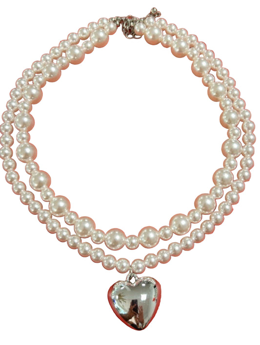 Collana doppia in perle e cuore