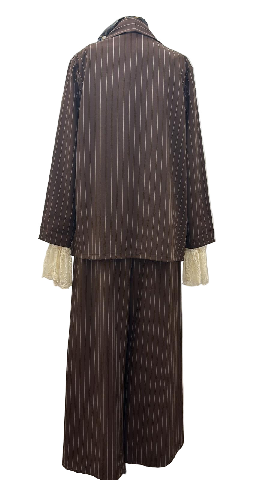 Pantalone gessato modello palazzo con elastico e passanti cintura