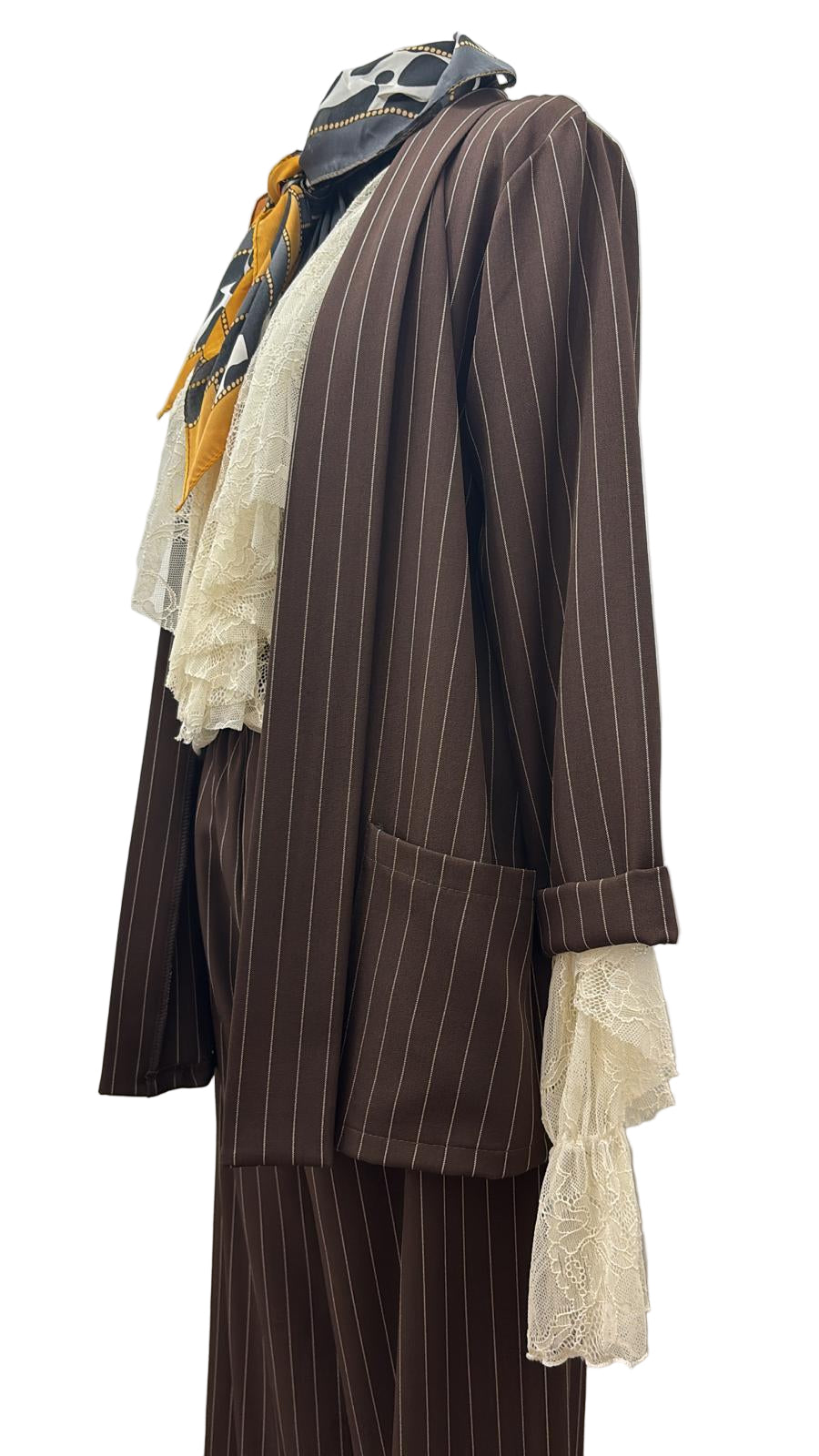 Completo gessato con pantalone palazzo e giacca fluida in viscosa