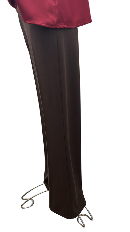 Pantalone a zampa morbida elasticizzato con zip e dettagli in raso