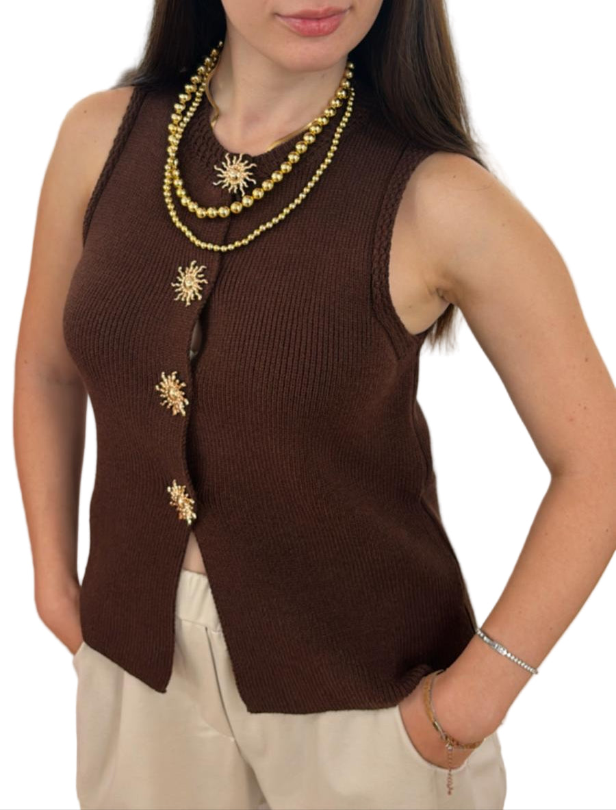 Gilet in maglia con spille a bottone