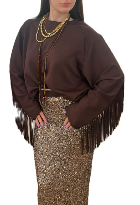 Felpa in viscosa con frange