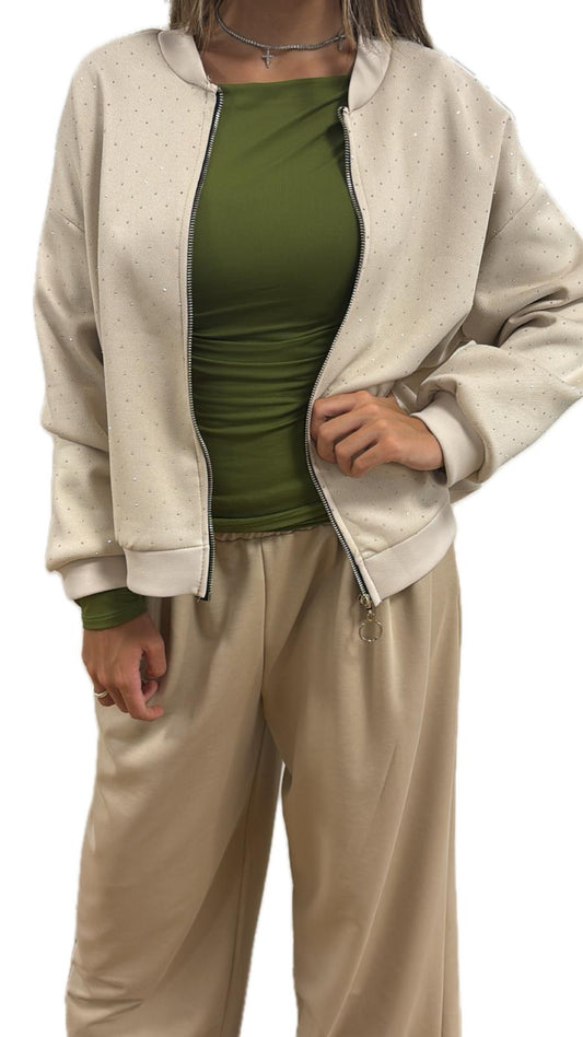 Felpa con strass e zip