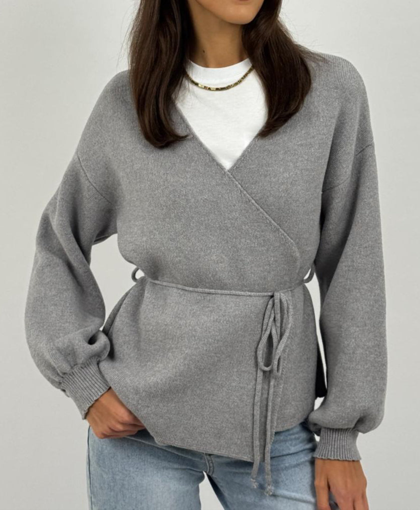Cardigan in viscosa e lana incrociato