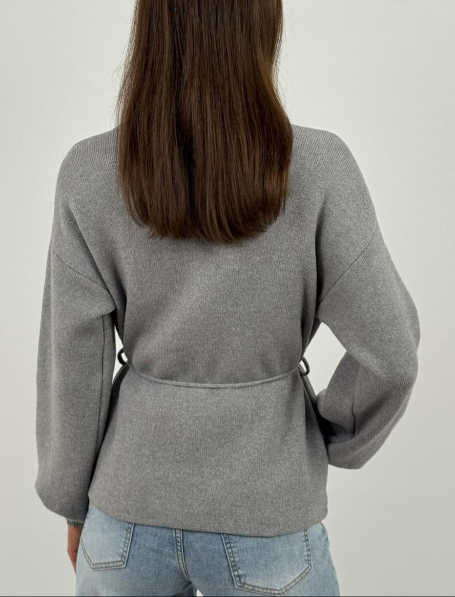 Cardigan in viscosa e lana incrociato