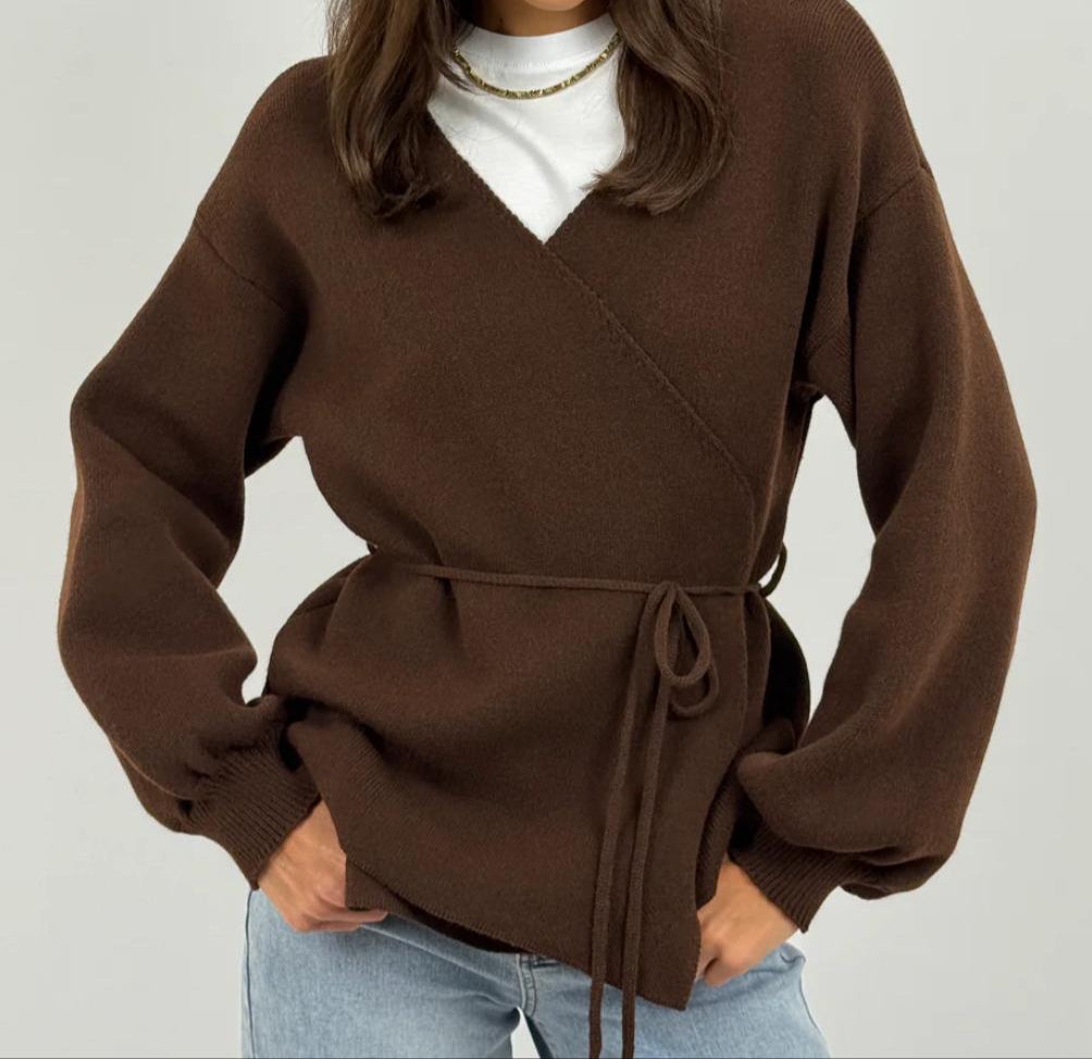 Cardigan in viscosa e lana incrociato