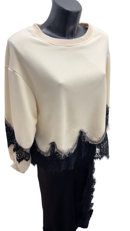 Felpa garzata con pizzo