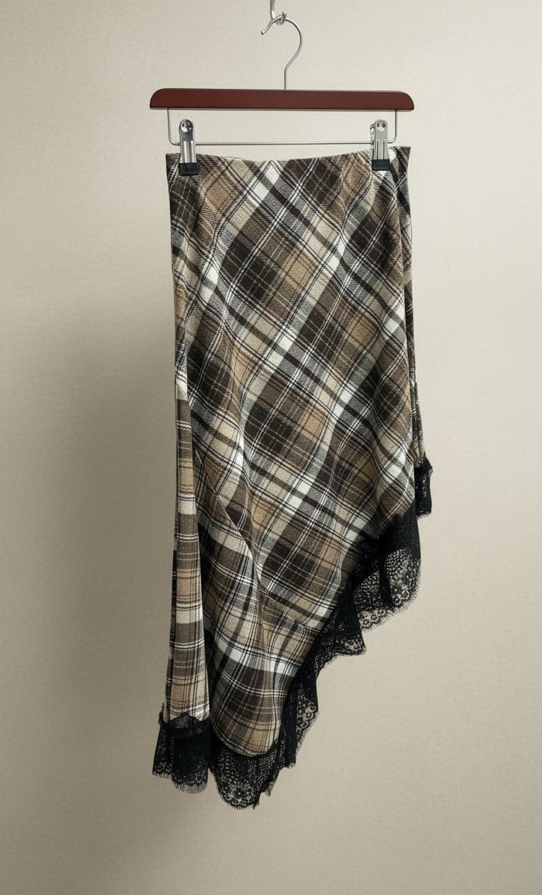 Gonna a scacchi con profili in pizzo