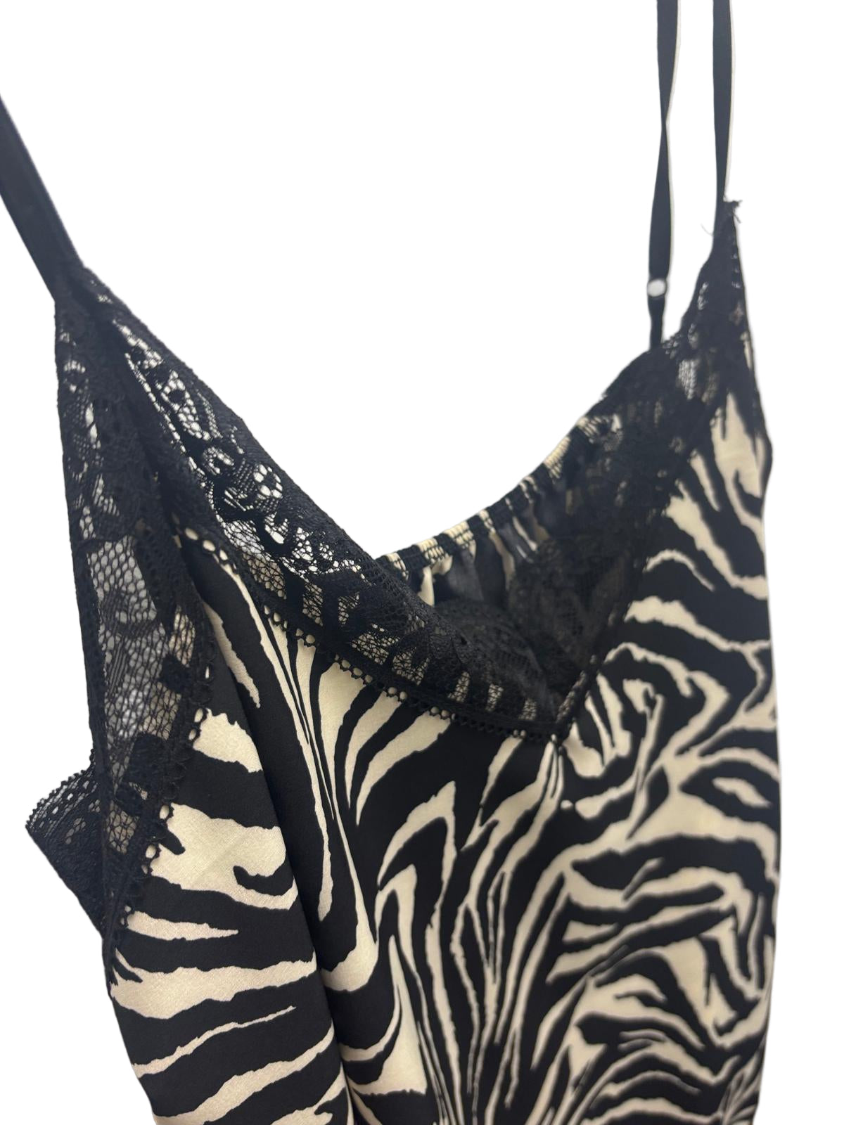 Canotta zebrata in raso con pizzo