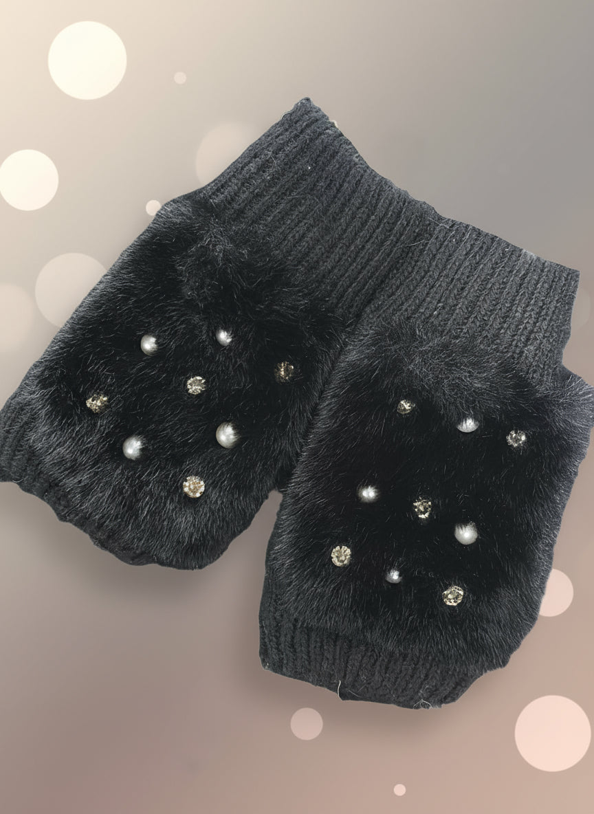 Guanti senza dita in lana e ecopelliccia