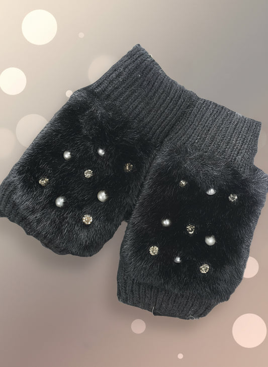 Guanti senza dita in lana e ecopelliccia