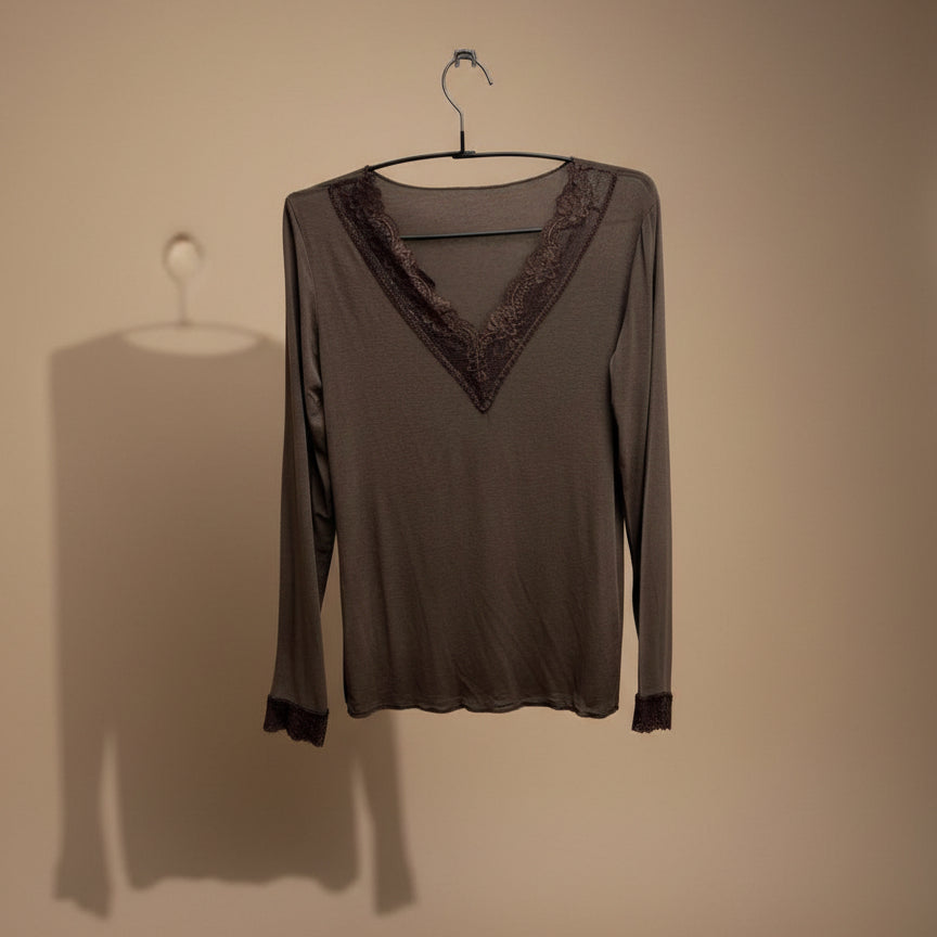Maglia misto cashmere con pizzo