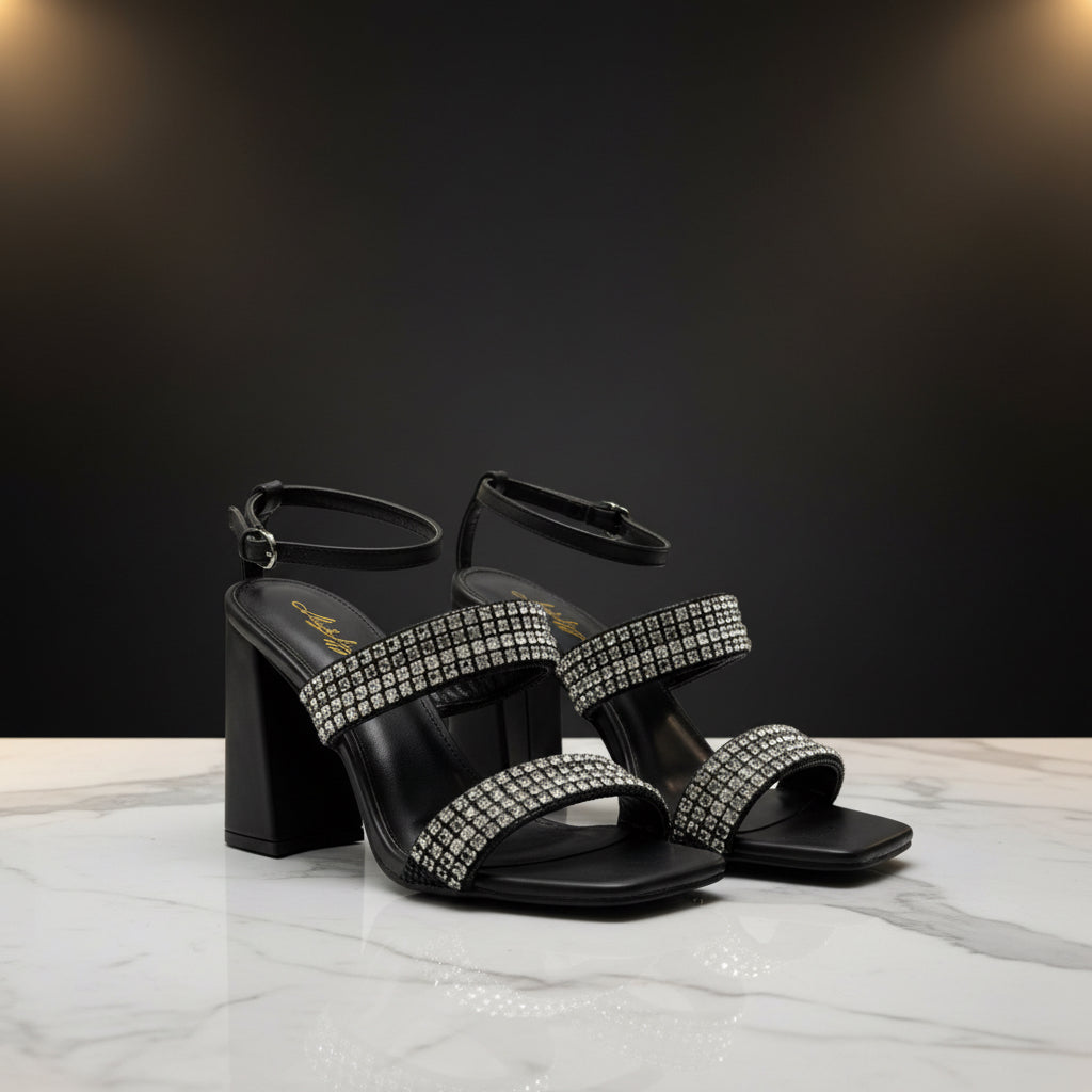 Sandalo ecopelle con strass