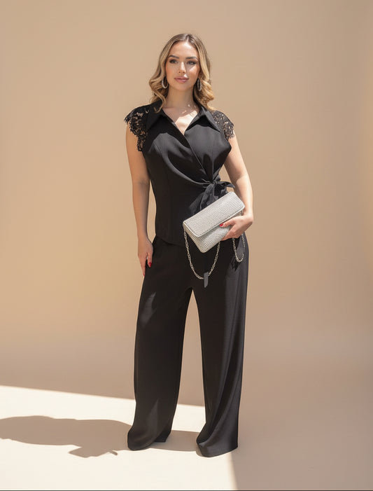 Completo pantalone palazzo & gilet con fusciacca