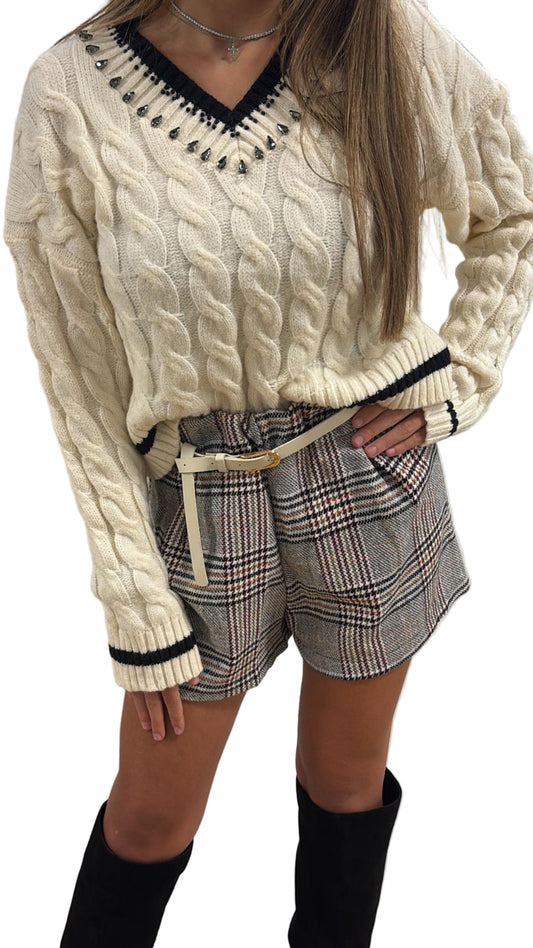 Shorts in lana a scacchi