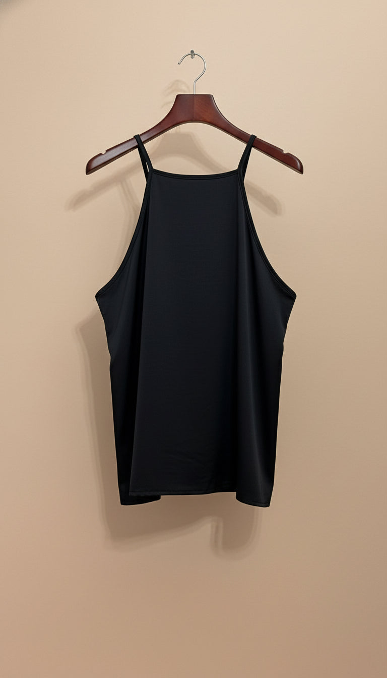 Canotta in raso con profili in pizzo