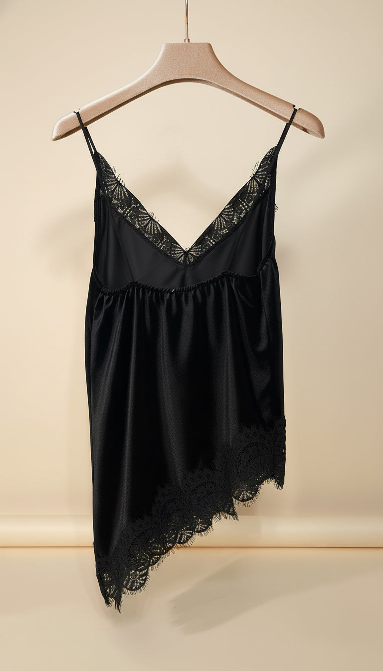 Canotta in velluto con pizzo