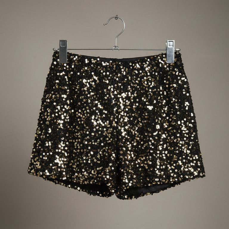 Shorts con paillettes dorate