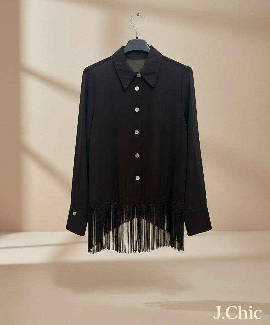 Camicia in tulle con frange