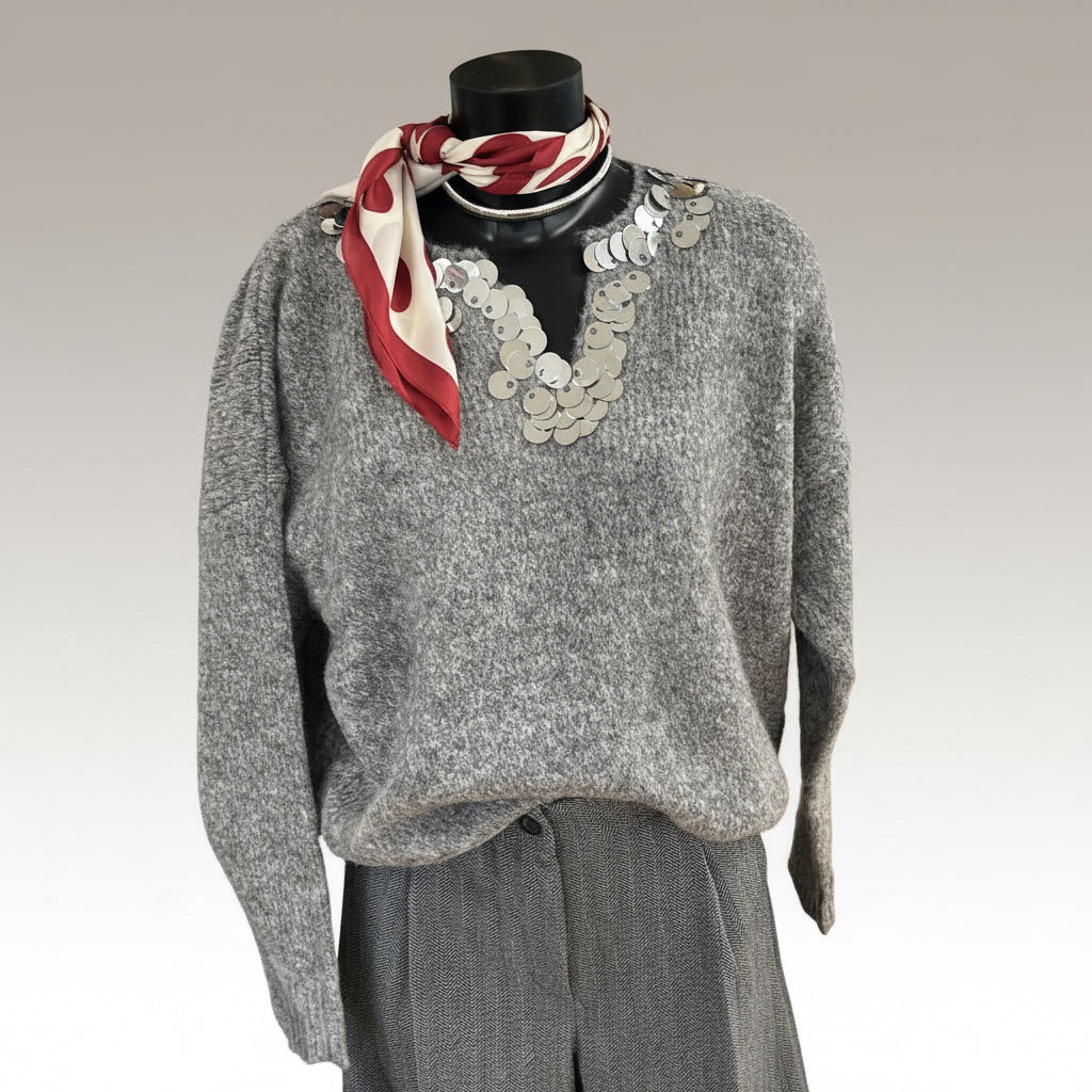 Maglione collo a V con paillettes