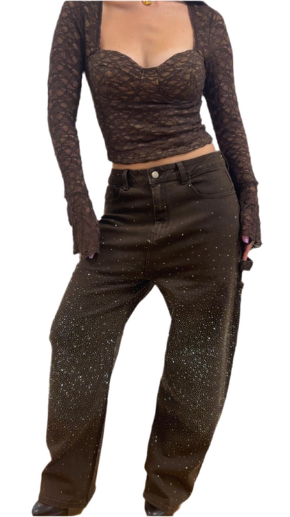 Jeans cargo con brillantini