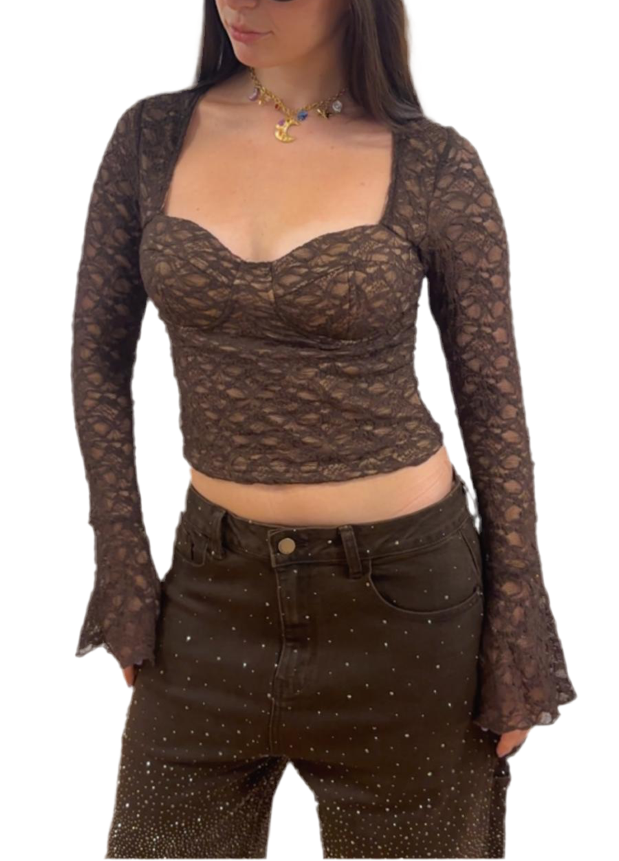 Top in pizzo con manica a campana