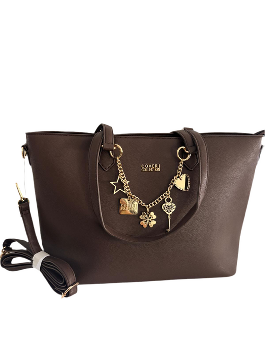Bag Coveri ecopelle modello shopping con inserti in catena e charms