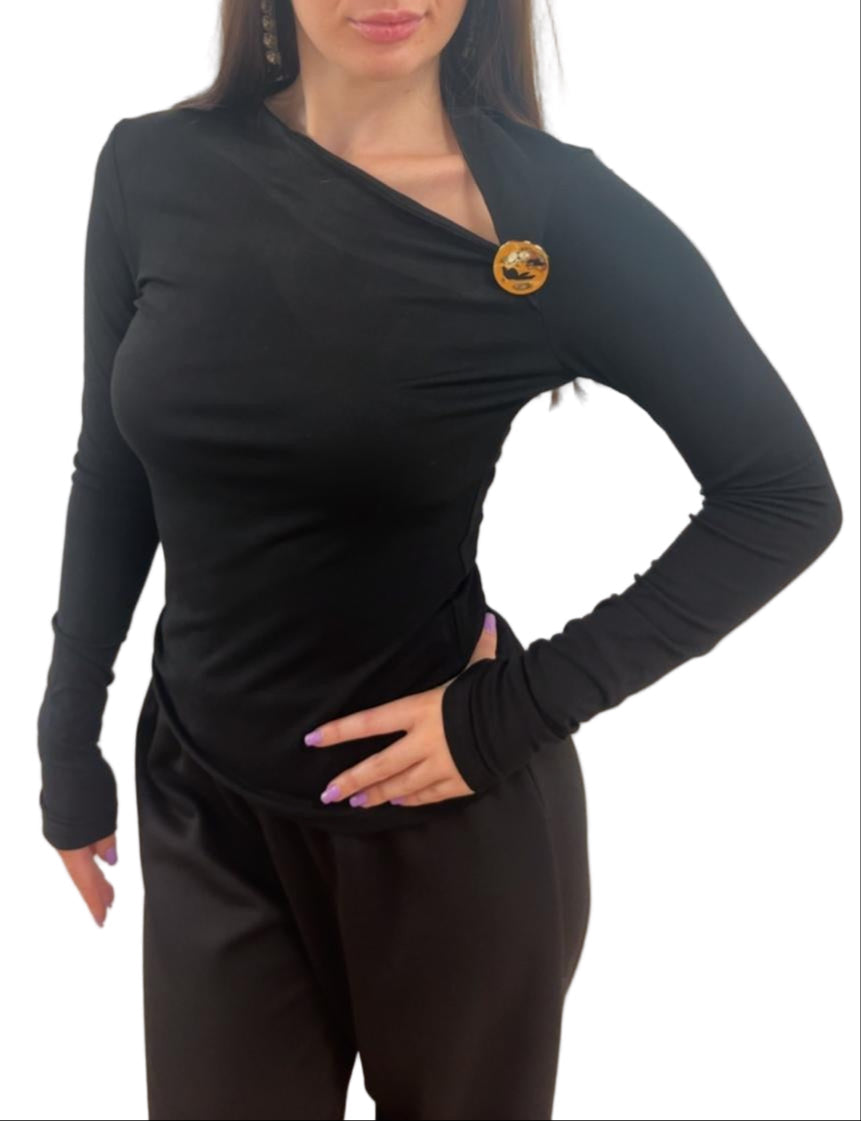 Maglia in Cotone con bottone oro