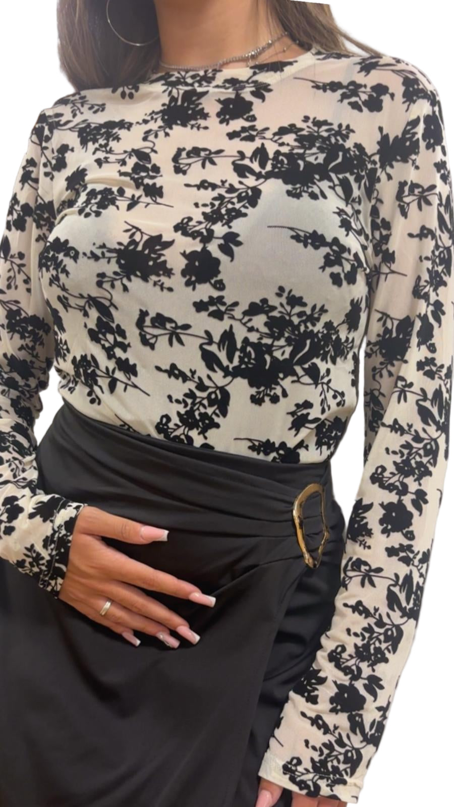 Body in Tulle elasticizzato fantasia floreale
