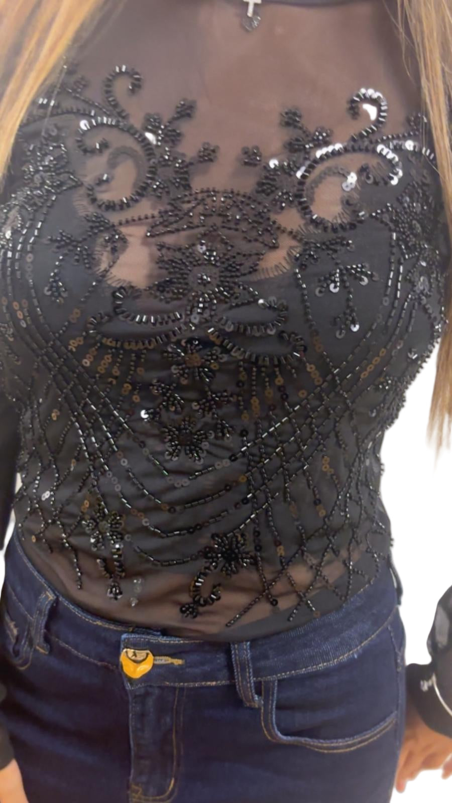 Body in Tulle elasticizzato con paillettes