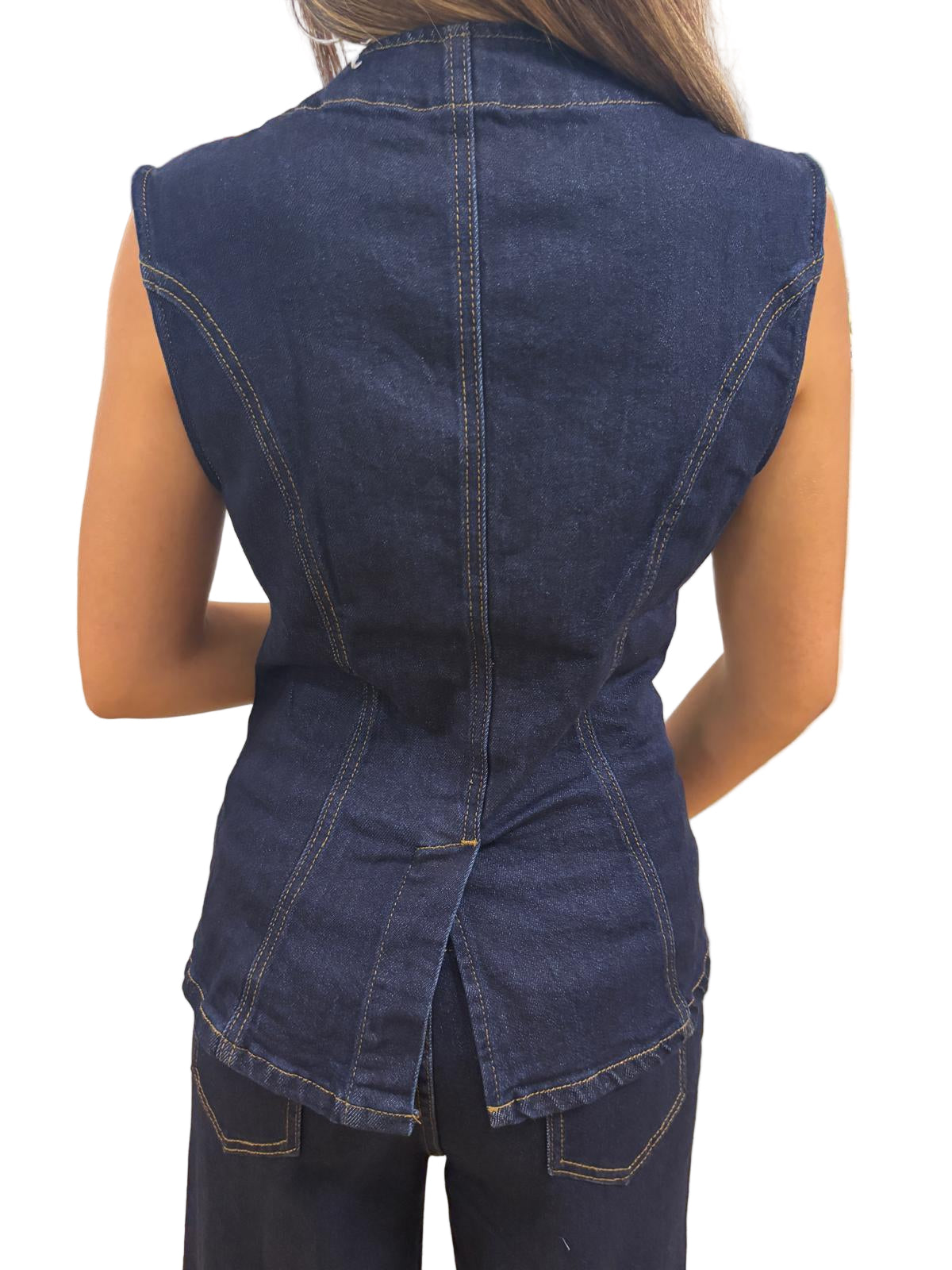 Completo in Jeans elasticizzato con gilet e bottoni oro