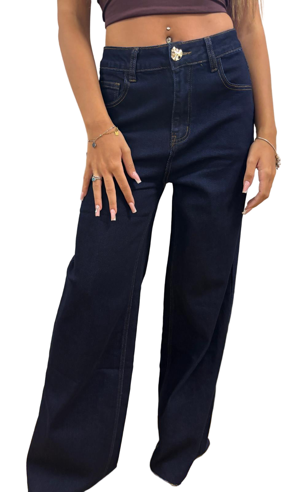 Completo in Jeans elasticizzato con gilet e bottoni oro