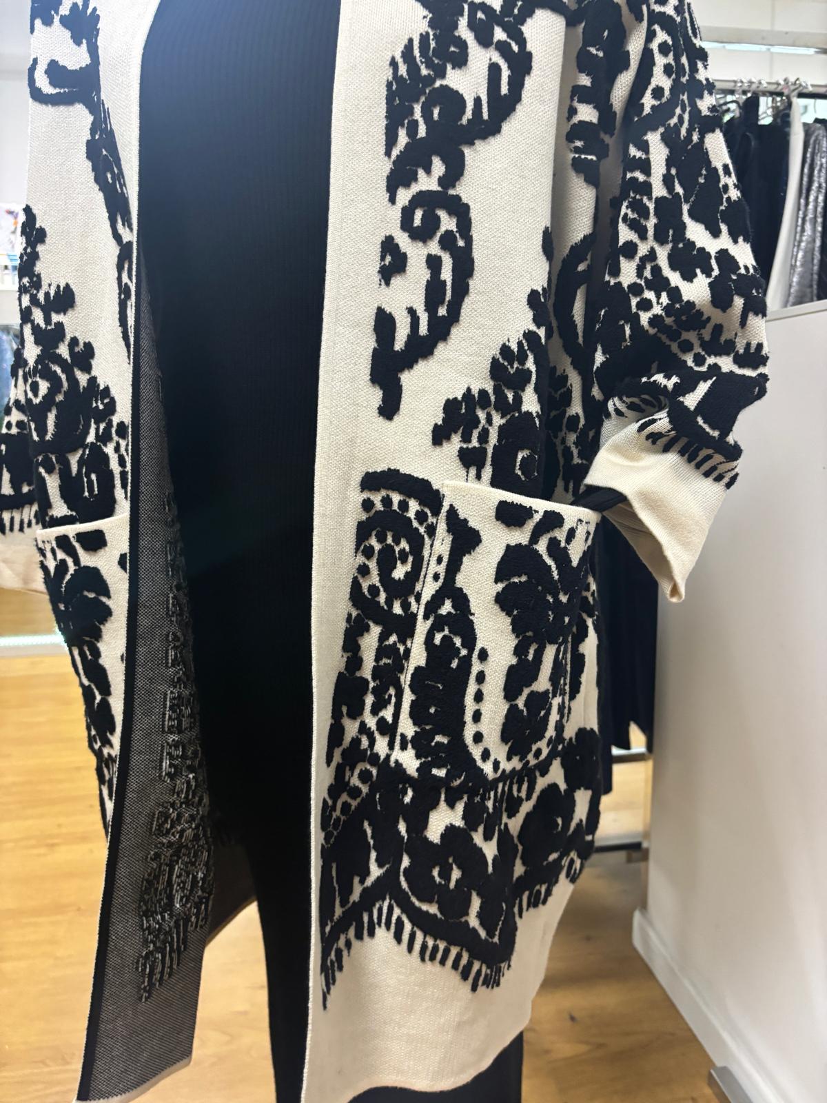 Cardigan lungo in viscosa e lana con ricami