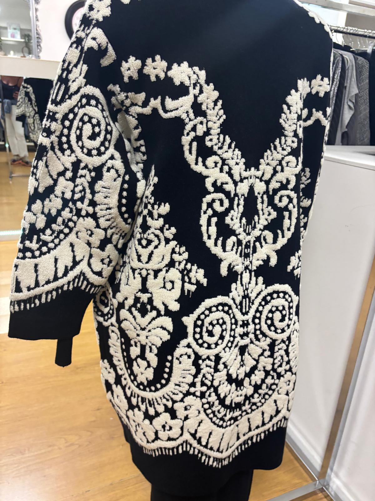 Cardigan lungo in viscosa e lana con ricami