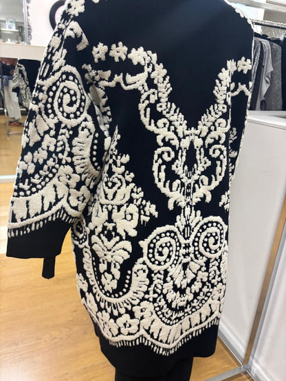 Cardigan lungo in viscosa e lana con ricami
