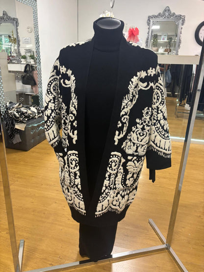 Cardigan lungo in viscosa e lana con ricami