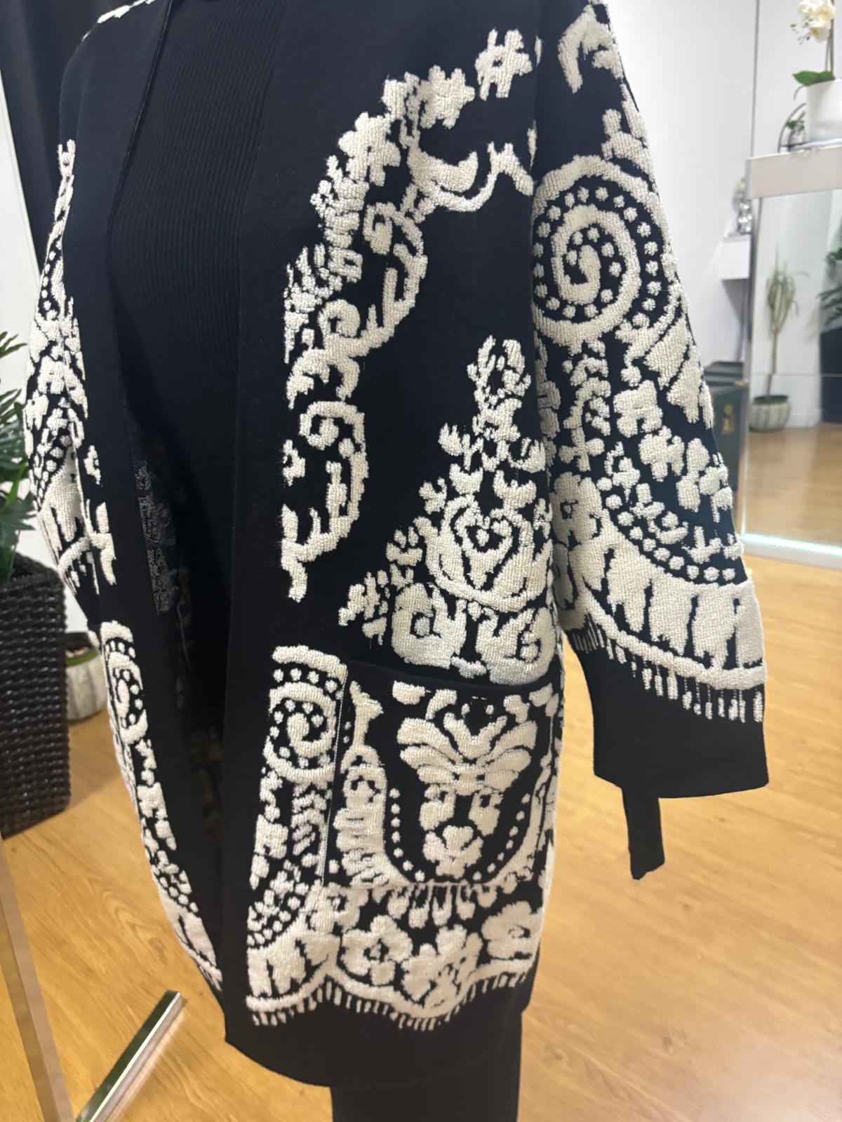 Cardigan lungo in viscosa e lana con ricami