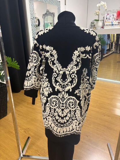 Cardigan lungo in viscosa e lana con ricami