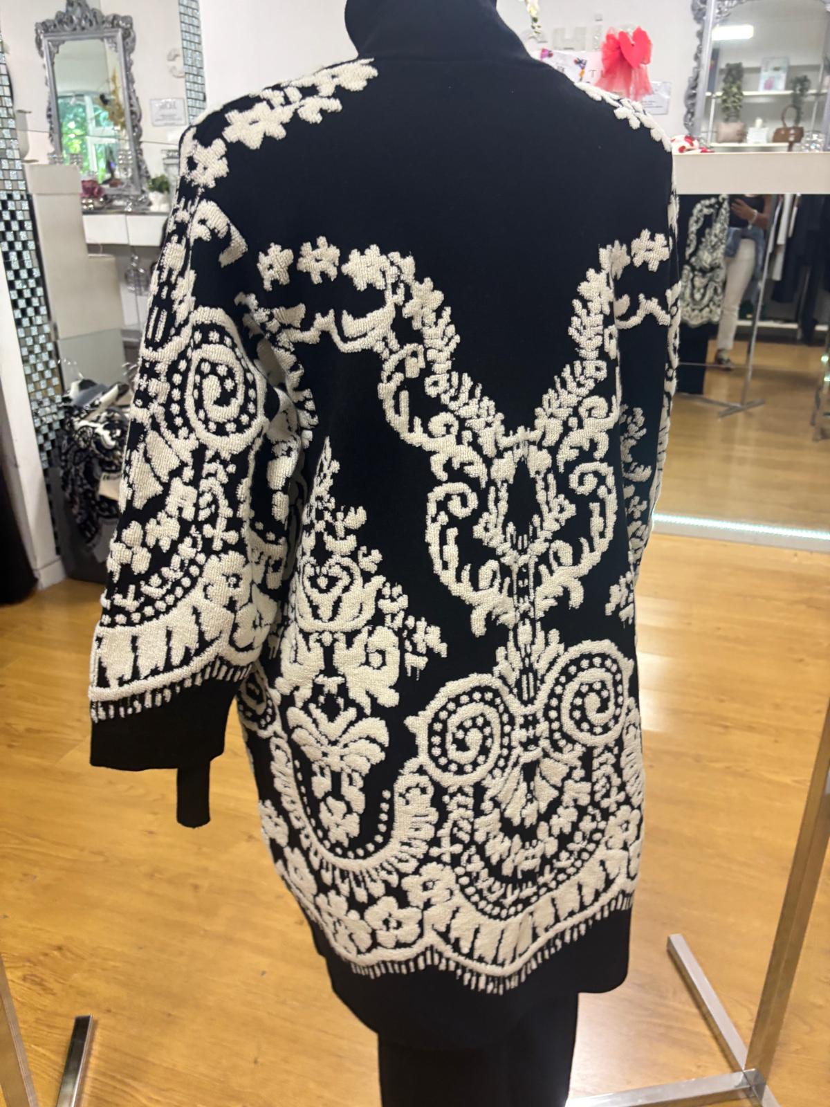 Cardigan lungo in viscosa e lana con ricami