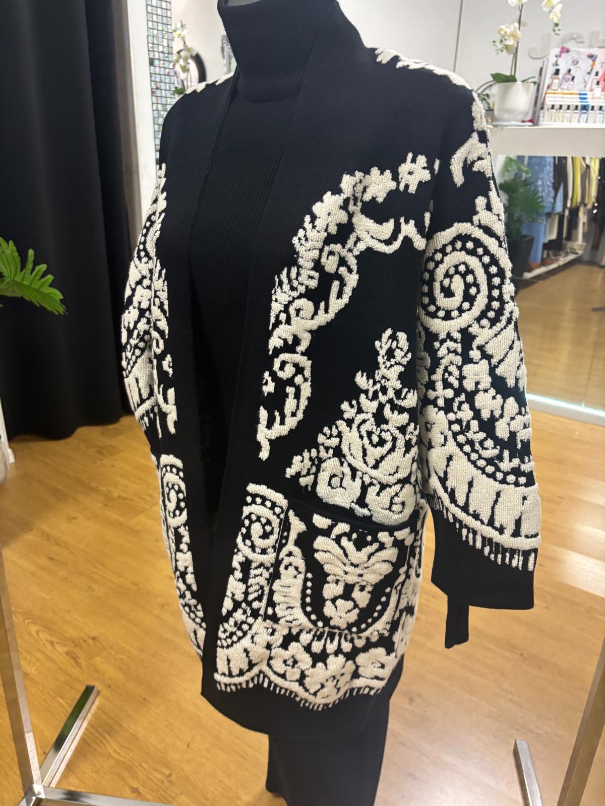 Cardigan lungo in viscosa e lana con ricami