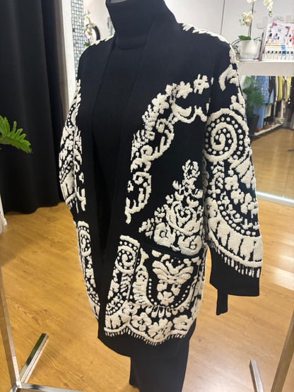 Cardigan lungo in viscosa e lana con ricami