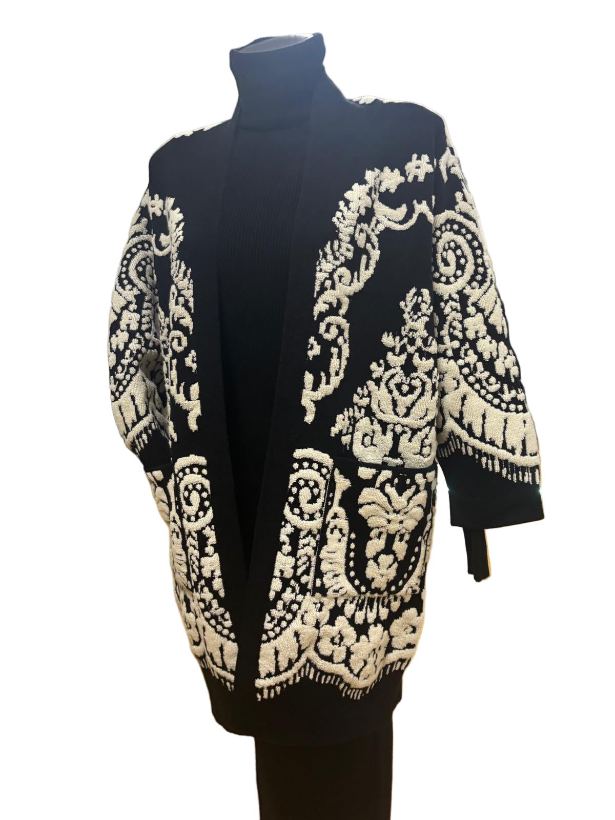 Cardigan lungo in viscosa e lana con ricami