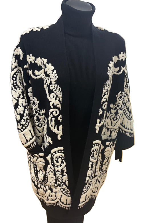 Cardigan lungo in viscosa e lana con ricami