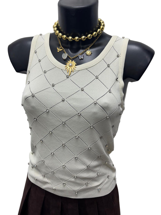 Canotta in filo di cotone con strass