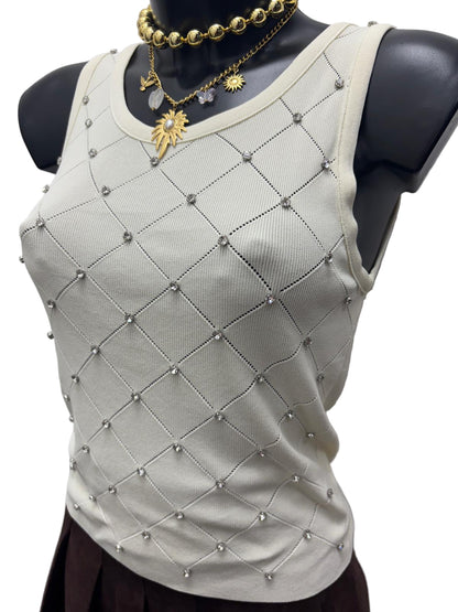 Canotta in filo di cotone con strass