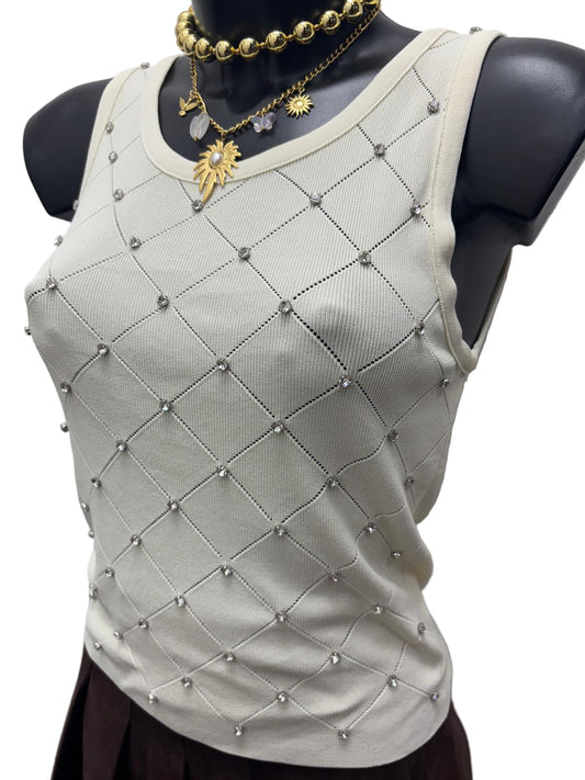 Canotta in filo di cotone con strass